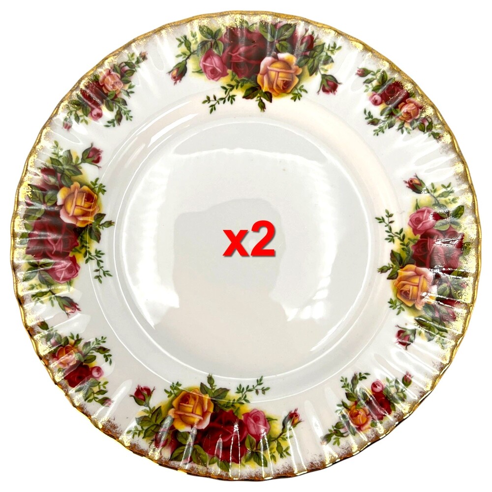 Royal Albert Old Country Roses Lunch Plate (2) Starter Floral Gold Bone China 8"